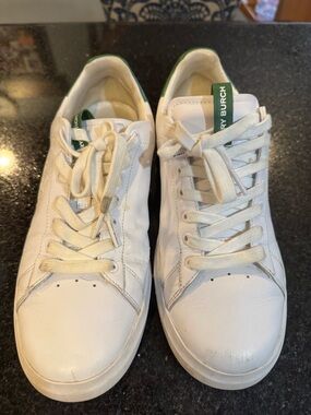 Tory Burch White Leather Howell sneakers with Green Heel Tabs
